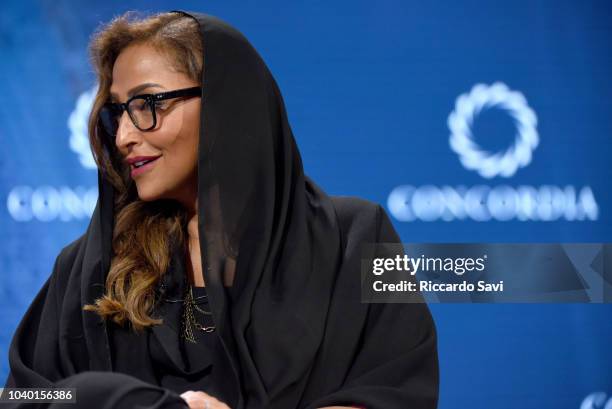 Secretary General of Alwaleed Philanthropies HRH Princess Lamia Bint Majed Saud AlSaud speaks onstage during the 2018 Concordia Annual Summit - Day 2...