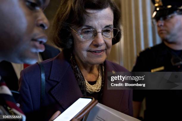 Senator Dianne Feinstein, a Democrat from California and ranking member of the Senate Judiciary Committee, speaks to members of the media after a...