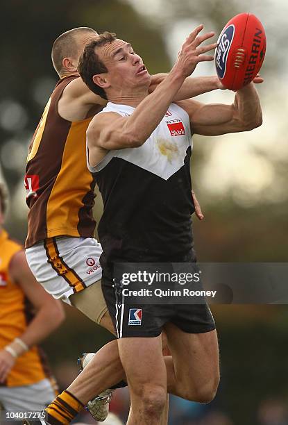 Corey Jones of North Ballarat marks during the VFL Preliminary Final match between North Ballarat and Box Hill at Box Hill City Oval on September 12,...