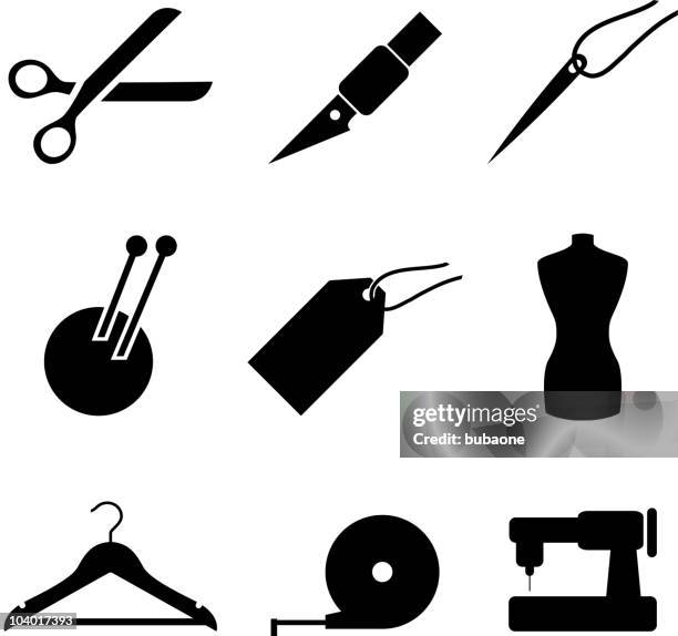 garment and sewing black on white vector icon set - foot measure stock illustrations