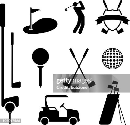 Golf and Golfing Equipment Black on White Vector Set Golf and Golfing Equipment Black on White Vector Set