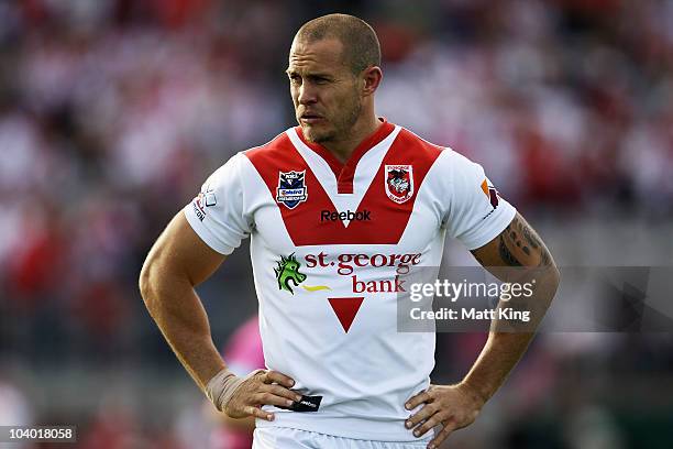 Matt Cooper of the Dragons prepares for kickoff during the NRL Fourth Qualifying Final match between the St George Illawarra Dragons and the Manly...