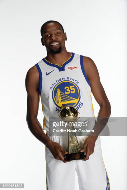 Kevin Durant of the Golden State Warriors during the Media Day on September 24, 2018 at the Warriors Practice Facility in Oakland, California. NOTE...