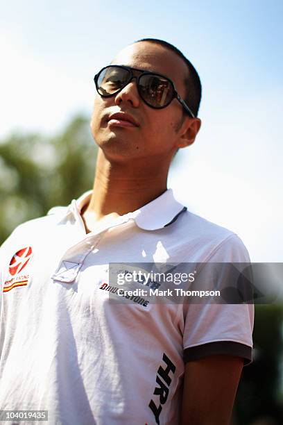 Sakon Yamamoto of Japan and Hispania Racing Team attends the drivers parade before the Italian Formula One Grand Prix at the Autodromo Nazionale di...