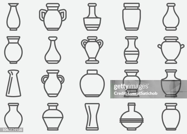 vase line icons - pottery stock illustrations