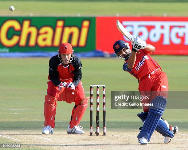 Alviro Peterson of Highveld Lions in action during the Airtel Champions League Twenty20 match between Highveld Lions and South Australian Redbacks at...