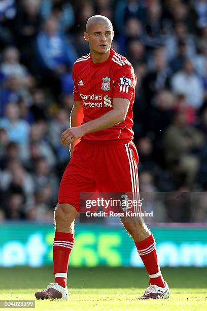 Paul Konchesky of Liverpool in action during the Barclays Premier League match between Birmingham City and Liverpool at St Andrew's Stadium on...