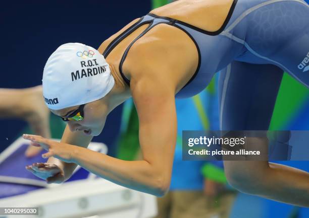 Yusra Mardini of the Refugee Olympic Athletes Team in action at the Women's 100m Freestyle Heats of the Swimming events during the Rio 2016 Olympic...