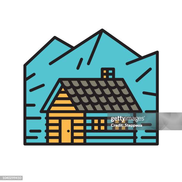 cabin in the mountains - log cabin logo stock illustrations