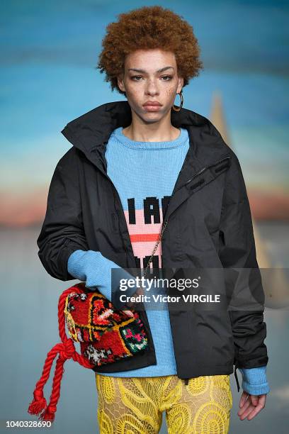 Model walks the runway at the Roberta Einer Ready to Wear Spring/Summer 2019 fashion show during London Fashion Week September 2018 on September 18,...