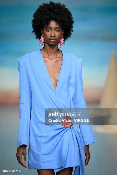 Model walks the runway at the Roberta Einer Ready to Wear Spring/Summer 2019 fashion show during London Fashion Week September 2018 on September 18,...