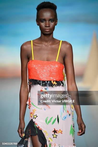 Model walks the runway at the Roberta Einer Ready to Wear Spring/Summer 2019 fashion show during London Fashion Week September 2018 on September 18,...
