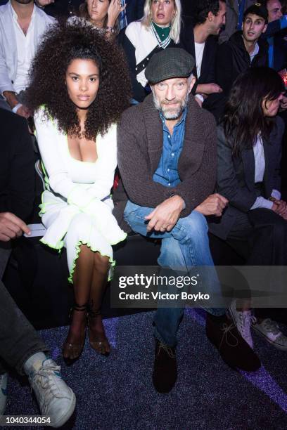 Tina Kunakey and Vincent Cassel attend the ETAM show as part of the Paris Fashion Week Womenswear Spring/Summer 2019 on September 25, 2018 in Paris,...