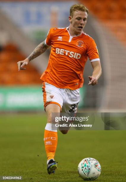 Callum Guy of Blackpool during the Carabao Cup Third Round match between Blackpool and Queens Park Rangers at Bloomfield Road on September 25, 2018...