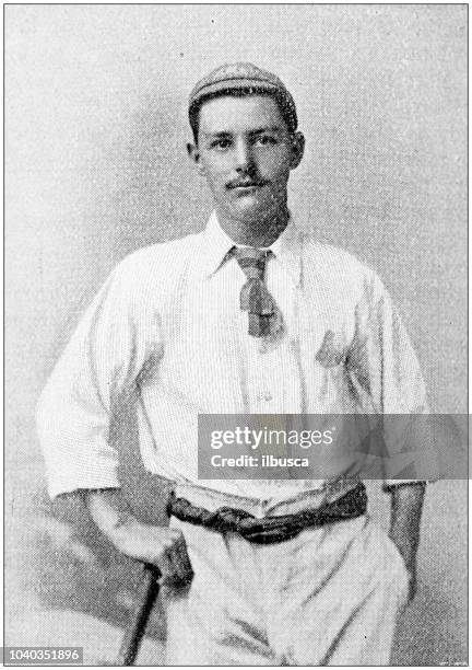 antique photograph: cricket player - cricket player portrait stock illustrations