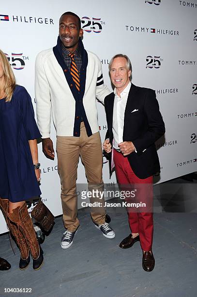 Knicks Amare Stoudameyer and designer Tommy Hilfiger pose at the Tommy Hilfiger Spring 2011 fashion show during Mercedes-Benz Fashion Week at The...
