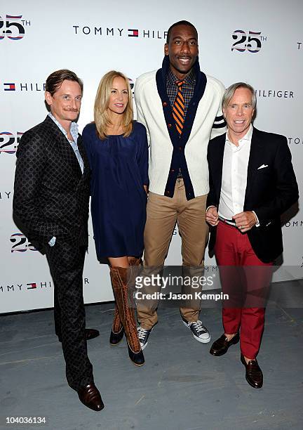 Vogue European Editor at Large Hamish Bowles, Dee Ocleppo, NY Knicks Amare Stoudameyer and designer Tommy Hilfiger pose at the Tommy Hilfiger Spring...