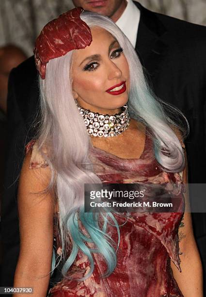 Musician Lady Gaga poses in the press room during the MTV Video Music Awards at NOKIA Theatre L.A. LIVE on September 12, 2010 in Los Angeles,...