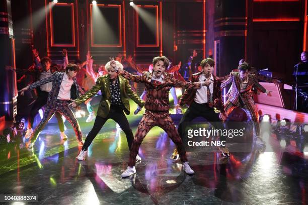 Episode 0931 -- Pictured: Band BTS performs "Idol" on September 25, 2018 --