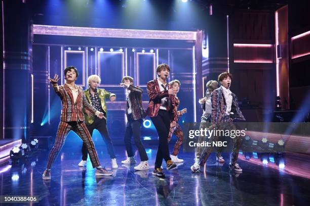 Episode 0931 -- Pictured: Band BTS performs "I'm Fine" on September 25, 2018 --