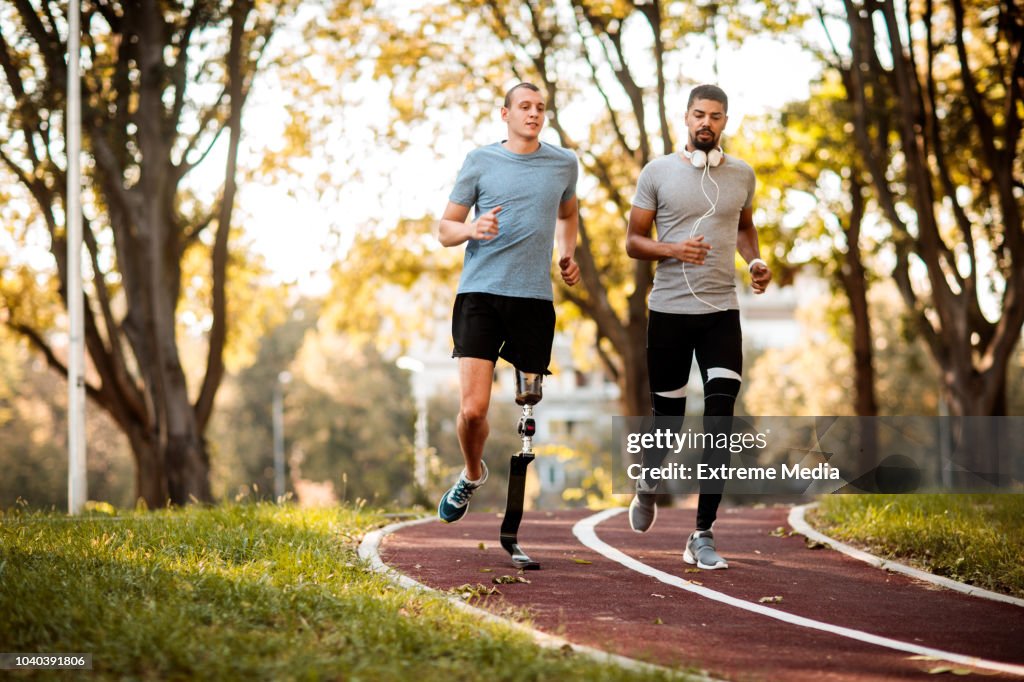 Friends jogging outdoors