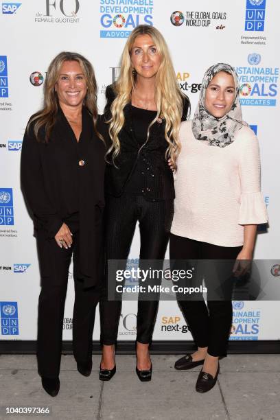 Female Quotient CEO Shelley Zalis, Author Ann Rosenberg and Canadian phisician Alaa Murabit attend the 3rd Annual Global Goals World Cup at the SAP...