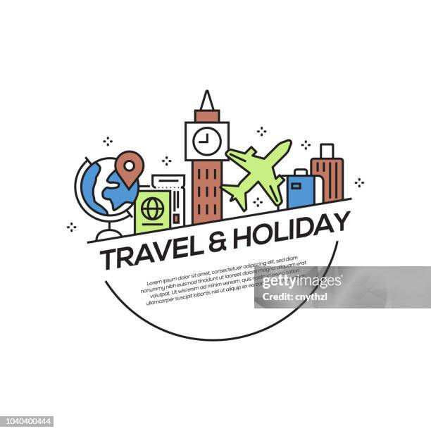 travel and holiday concept flat line icons - journey logo stock illustrations