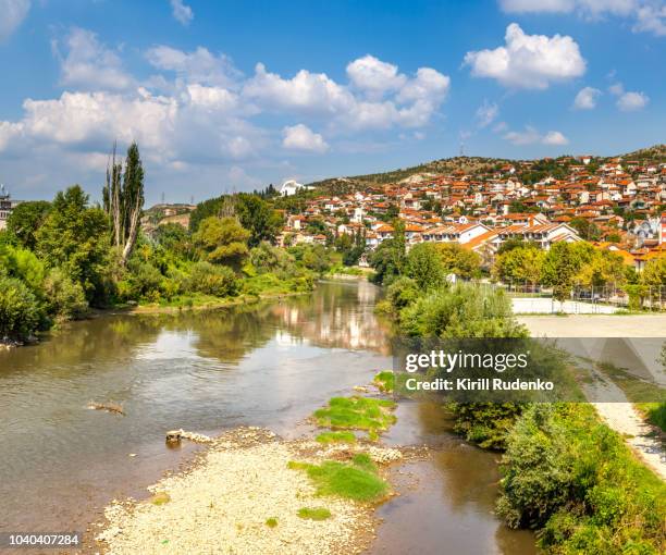 the banks of vardar river in the city of veles, republic of macedonia - macedonia country stock-fotos und bilder