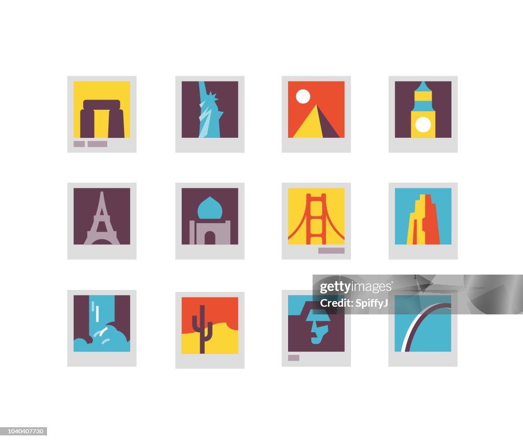 Sehenswürdigkeiten-flach-Symbole