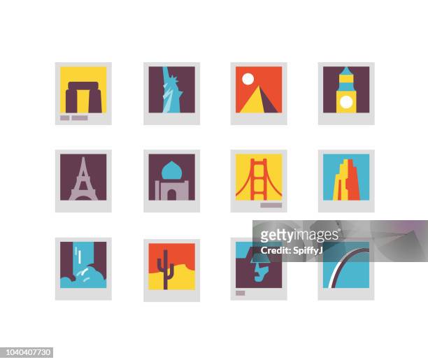 landmarks flat icons - big ben icon stock illustrations