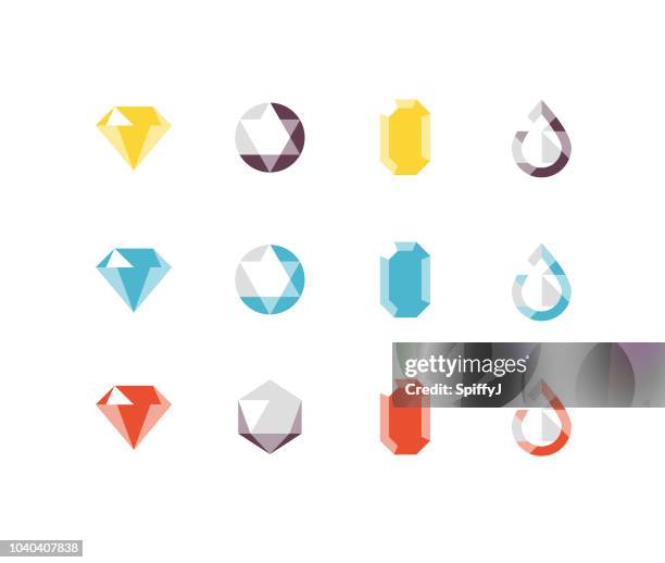 stockillustraties, clipart, cartoons en iconen met juwelen plat pictogrammen - diamantvorm