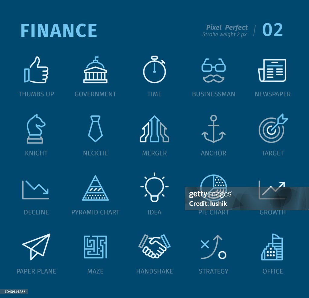 Finanzas - iconos de contorno con subtítulos