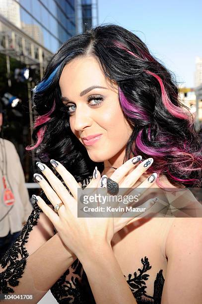 Katy Perry arrives at the 2010 MTV Video Music Awards held at Nokia Theatre L.A. Live on September 12, 2010 in Los Angeles, California.