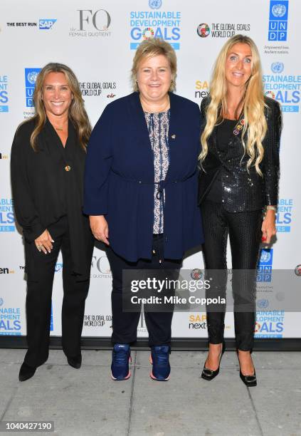 Female Quotient CEO Shelley Zalis, Prime Minister of Norway Erna Solberg and Author Ann Rosenberg attend the 3rd Annual Global Goals World Cup at the...