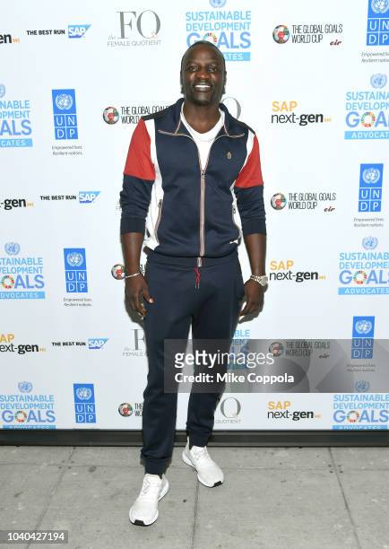 Recording artist Akon attends the 3rd Annual Global Goals World Cup at the SAP Leonardo Centre on September 25, 2018 in New York City.