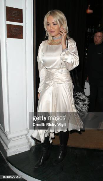 Rita Ora seen leaving Casa Cruz restaurant in Notting Hill on September 25, 2018 in London, England.