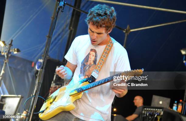 Jupiter Keyes of Health performs on the Dance Stage during the third and final day of the Reading Festival on August 29, 2010 in Reading, England.