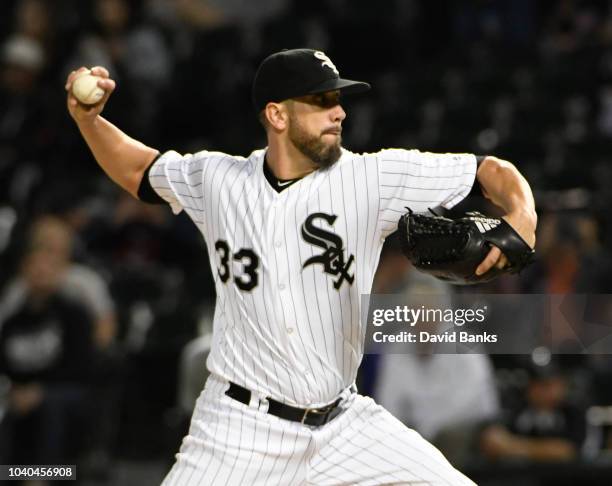 James Shields of the Chicago White Sox pitches against the Cleveland Indians during the first inning on September 25, 2018 at Guaranteed Rate Field...