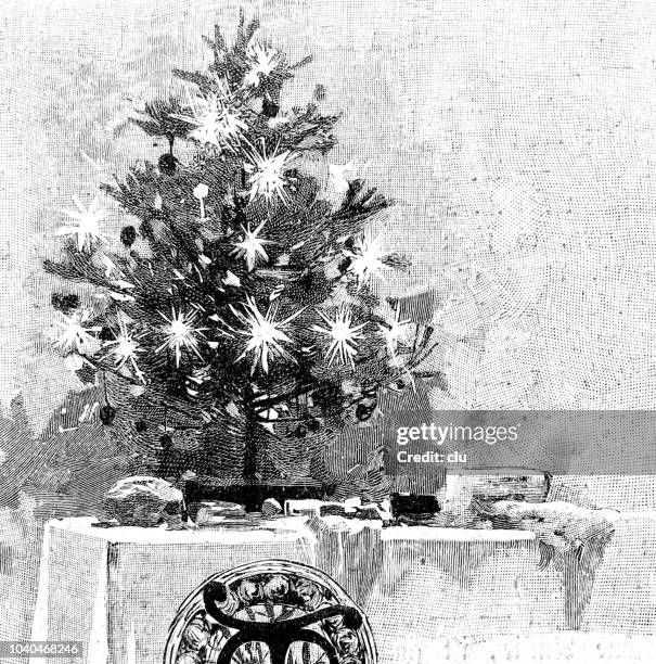 stockillustraties, clipart, cartoons en iconen met kerstboom op tafel - classical style