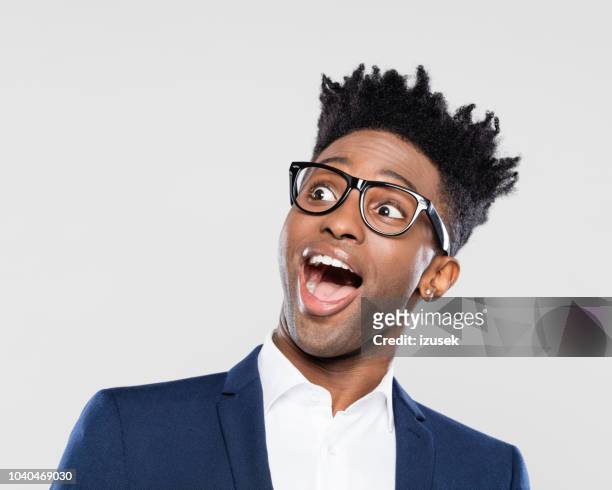 surprised afro american young businessman - awe imagens e fotografias de stock
