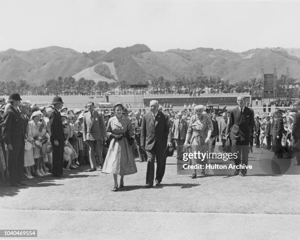 Queen Elizabeth II and Prince Philip at Trentham Racecourse, Wellington, during their visit to New Zealand on the queen's coronation world tour, 14th...