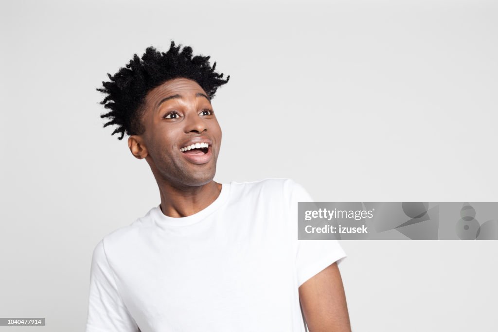 Afro american man with surprised expression