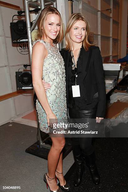 Actress Shantel VanSanten and designer Jenny Packham pose backstage at the Jenny Packham Spring 2011 fashion show during Mercedes-Benz Fashion Week...