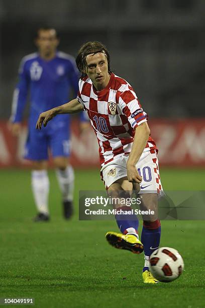 Luka Modric of Croatia during the EURO 2012 Qualifying Group F match between Croatia and Greece at the Stadion Maksimir on September 7, 2010 in...