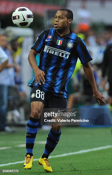 Jonathan Biabiany of FC Internazionale in action during the Serie A match between FC Internazionale and Udinese Calcio at Stadio Giuseppe Meazza on...