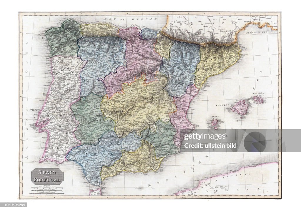 Spanien+Portugal 1810. Aus: A modern atlas, from the latest and best authorities, exhibiting the various divisions of the world, with its chief empires, kingdoms and states, London 1815