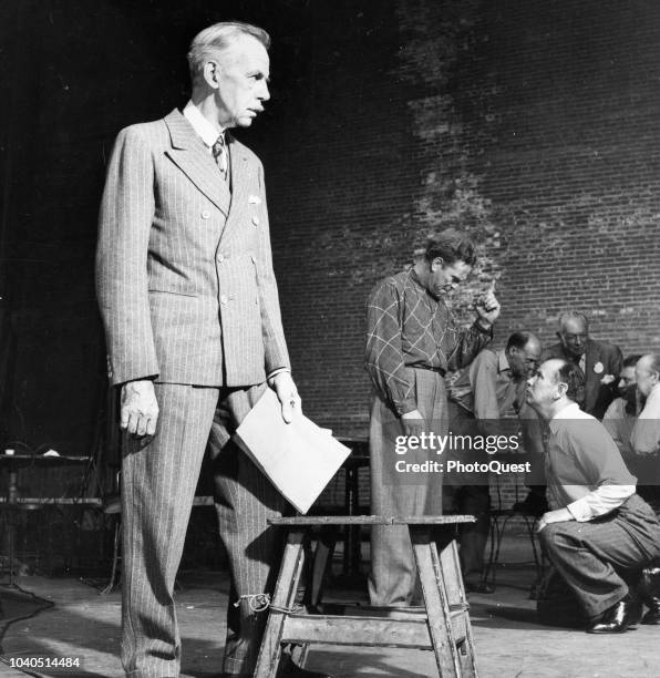 American playwright Eugene O'Neill attends a rehearsal of the original Broadway production of his play, 'The Iceman Cometh, New York, New York, 1946....