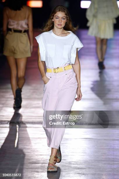 Model Gigi Hadid walks the runway at the Alberta Ferretti show during Milan Fashion Week Spring/Summer 2019 on September 19, 2018 in Milan, Italy.