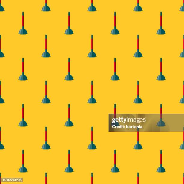 toilet plunger seamless pattern - plumber tools background stock illustrations
