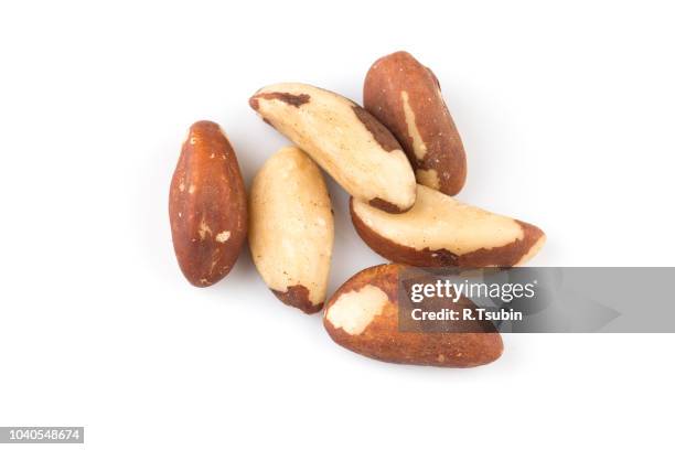 brazil nuts on white background close up - se stockfoto's en -beelden